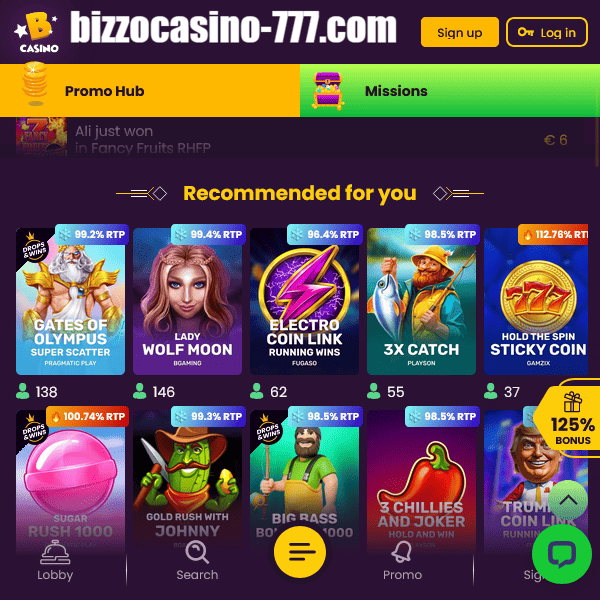 Bizzo Casino lobby – polecane dla Ciebie